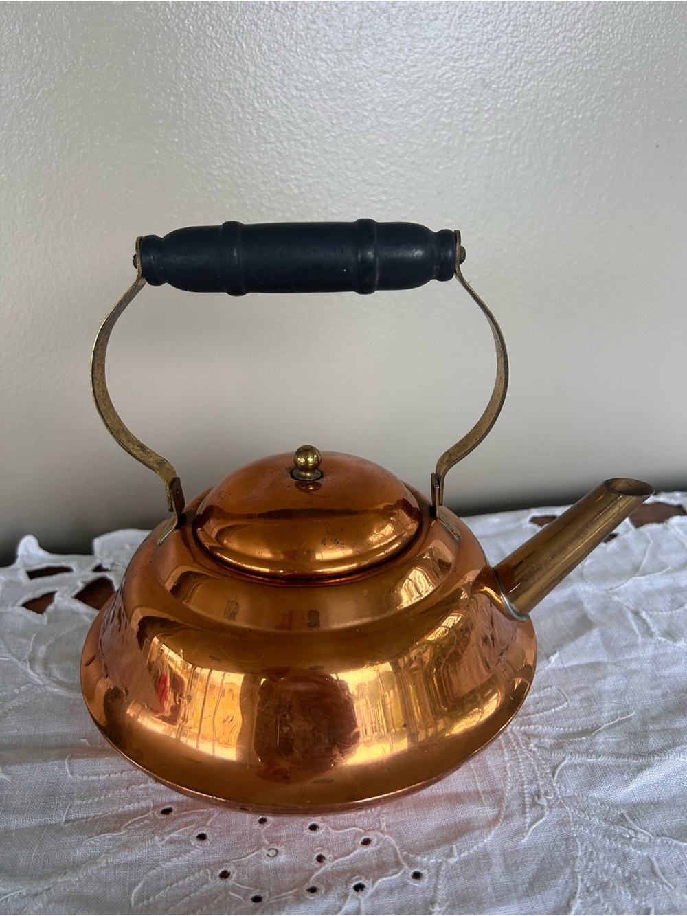 VTG CopperCraft Guild Teapot Tea Kettle Wood Handle Brass Spout & Knob